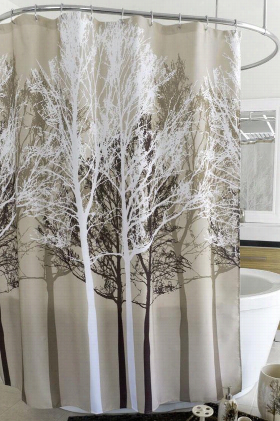 Forest Beige Fabric Shower Curtain - 72hx70w, Fforest Beige