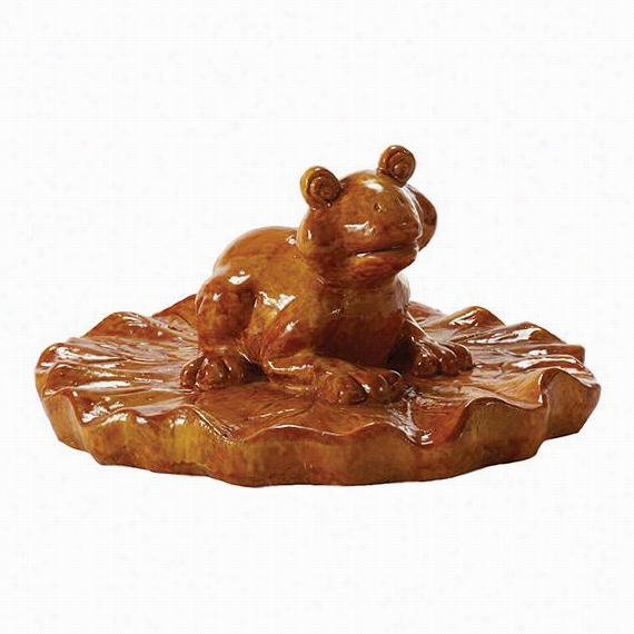 Frog Ceramic Garden  Decor - 4""hx9.5""w8x.5""d, Gold