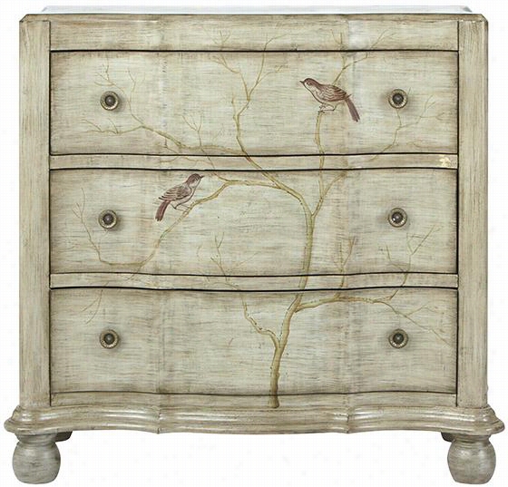Hand-painted Bird Ches - 3-drawer, Gray