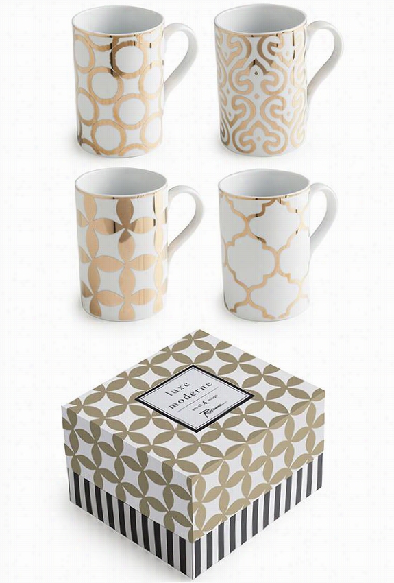 Lux Moderne Mugs - Set Of 4 - Set Of 4, Gold/white