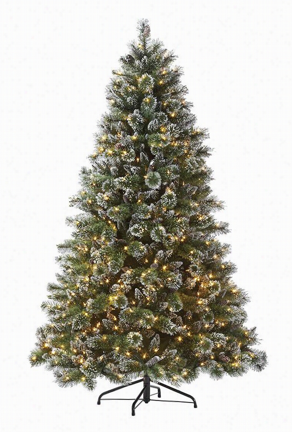 Martha Stewartliving Glitfery Bristle Pine Hinged Pre-lti Artificial Tree - 7.5', Glittery Pine