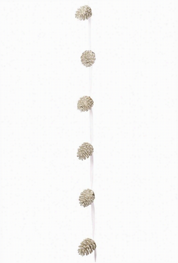 Martha Stewart Living Pinecone Garland - 65""lx2""diameter, Silver Glitter