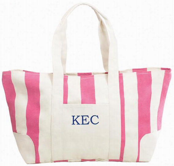 Personalized Striped Canvas Tote - 16""hx14"&quowtx5.75""d, Pink