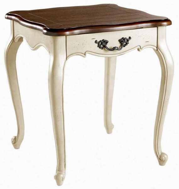 Provence Side End Table - 25""hx22""w, Cream/hestnut Tp