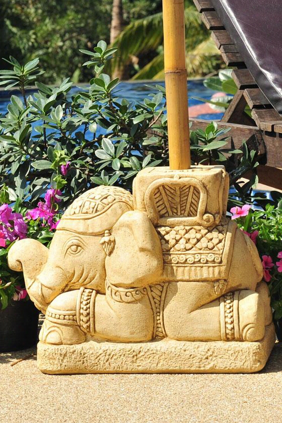 Raja Elephant Umbrella Stand - 16""hx18""wx9""d, Sandstone Beige