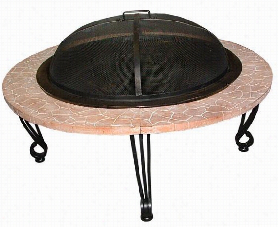 Rock  Tile Fire Pit-  20.88hx39.01wx, Beige