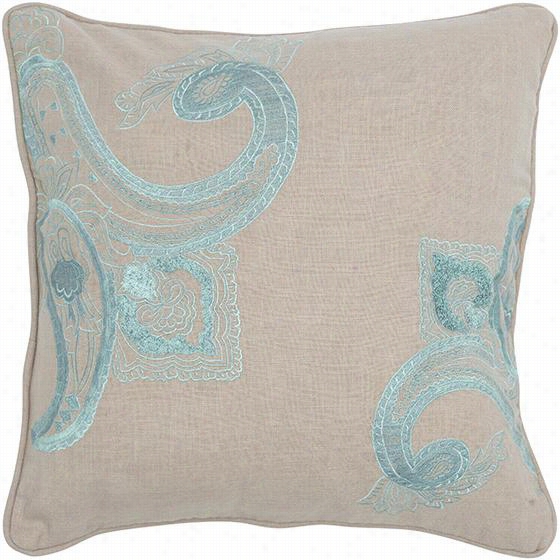 Rosannna Embroidered Pillow - 18""hx18""wx33""d, Cream/aqua