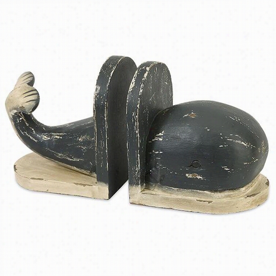 Whale Bookends - Set Of 2 - Set Of 2, Black And Natural