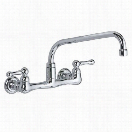 American Stanard 7298.252.002 Inheritance Wall Mount Kitchen Faucet With 8"" Spout And Porcelain Lever Handles