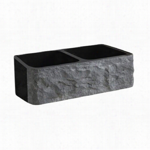 Barcllay Fsgdb4539-gpbl Bowdon 36"" Double Hollow Chiseled Farmer Sink In Polished Black Granite