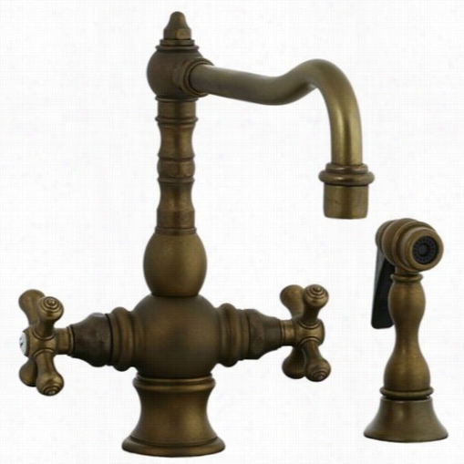 Cifiaal 267.355.v05 Highlands Sinlge Hole Double Cross Handle Kitchen Faucet With Side Spray In Aged Brass