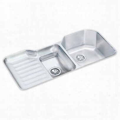 Elkay Eluh4221rdbg Lustertone 41-1/2"" Undermount Double Bowl Stainless S Teel Sink Package Small On Ri Ght