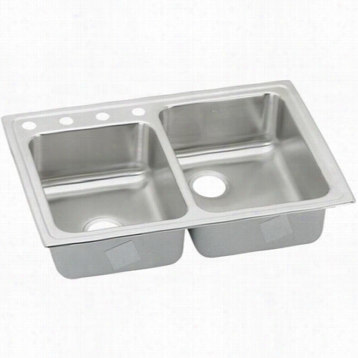 Elkay Lr250l4 Lustertone 33q&uot;" Top Mount Double Bowl 4 Hole Sstainless Steel Sink