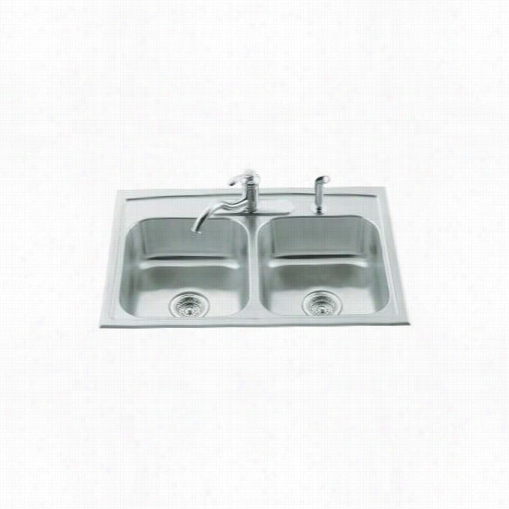 Kohleer K-3346-na Toccata Stainless Hardness Self Rimming Rectangular Double Equal Basin Kitchen Sink