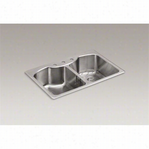 Kohller K-3842-3-na Octave Three Holes Toop Mount Double Equal Stainless Stewl Kitchen Sink