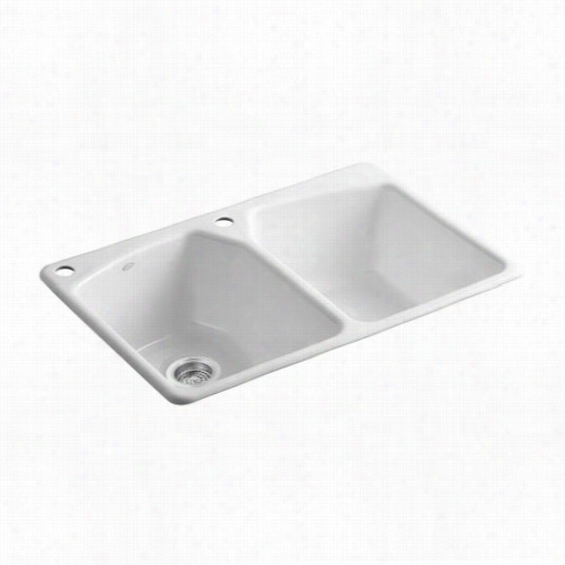 Kohler K-6491-2ll Tanager 1 Hole Self Rimming Double Basin Kitchen Sink With One Left Acce Ssory Hole