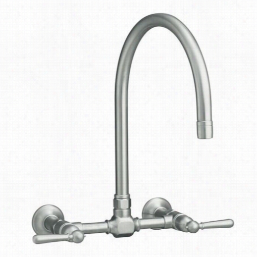 Kohler K-7338 Two Hoel Wall Mount Bridge Kitchen Sink Faucdt With 13-77/8&quo T;" Gooseneck Spout And Lever Handles