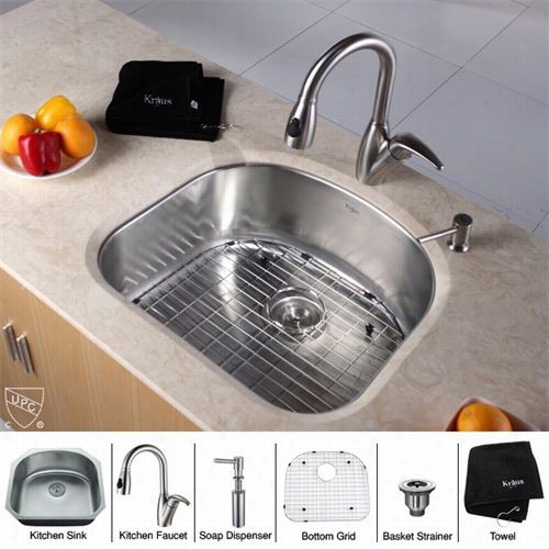 Kraus Kbu10-kpf2121-sd20 Stainless 23"" Undermount 16 Gauge Single Bowl Kitchen Snik With Kitchen Faucet And Soap Dispenser