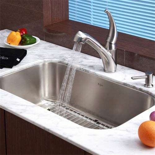 Krau Kbu14-kpf2110-sd20 30"" Undermount Single Bowl Stainless Steel Sink With Faucet