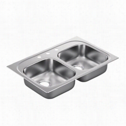 Moen G222173b 2200 Series 33""l X 22""w X 6-1/2" ;"d 3 Holss Drop In Dou Ble Basin Kitcuen Sink With Rear Drain