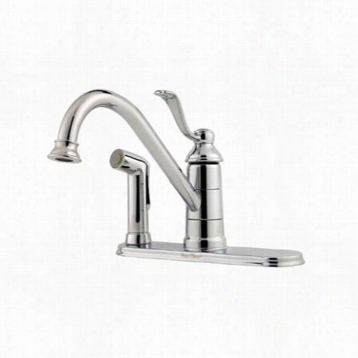 Pfister Gt34-3pc0 P Ortland Single Metall Lever Handle 8"" Centerset Iktchen Faucet In Polished Chrome With Side Spray