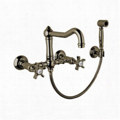 Rohl A1456lpwstcb-2 C0untry Kitchen Wall Mounted Bridge Faucet In Tuscan Brass Wit Hsidespray Porelain Lever Handle