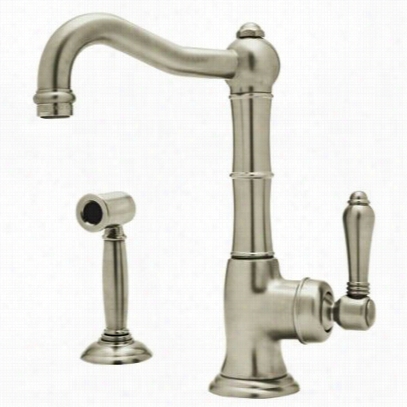 Rohl 3a650-6.5lpwsstn-2 Country Kiychen Single Side Porcelain Lever Bar Fauce Iwth Sidespray In Satin Nickel