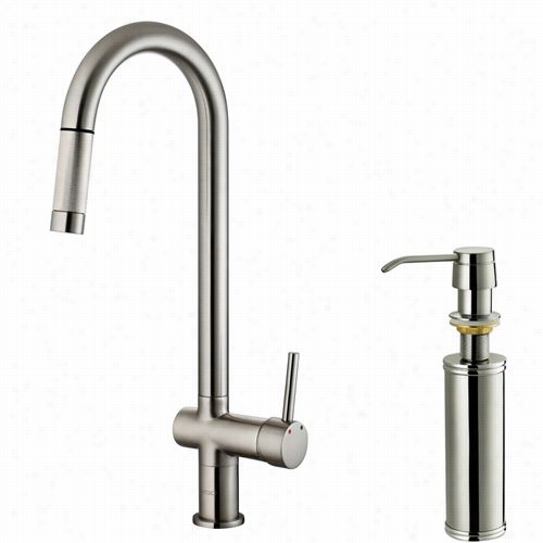 Vigo Vg02008stk2 17-5/8""h Pull Out Spray Kitchen Faucet In Stainless Steel With Soap Dispenser