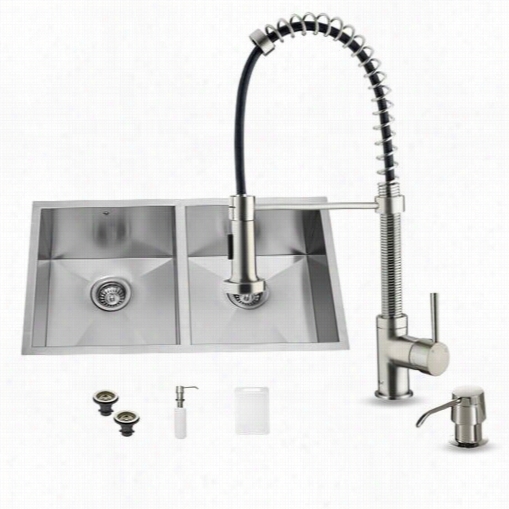 Vigo Vg1501 Undermouunt Kitchen Sink Faucet And Dispenser In Stainless Steel With 18-1/2"&quoth Spout