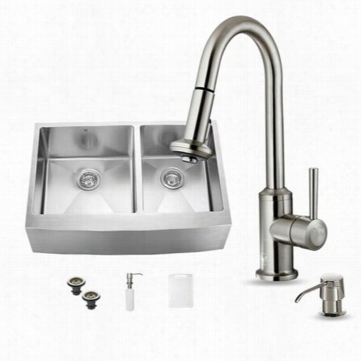 Vigo Vg15099 Farmhouse Stainless Steel Kitchen Sink With Faucet, Tow Grids, Two  Strainers And Dispens Er