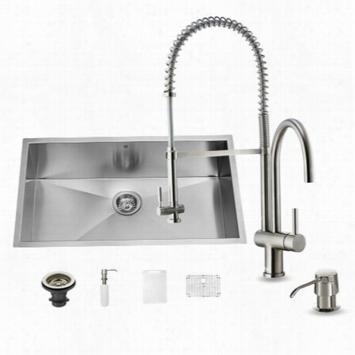 Vigo Vg15149 All In One 32"" Udnermount Stanless Steel Kitchen Sink And Faucet Set