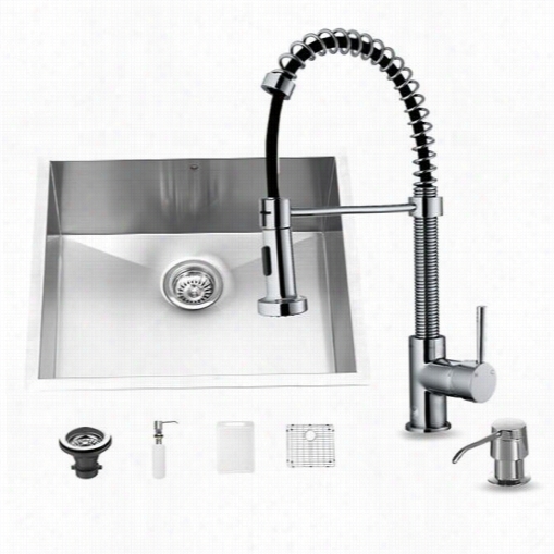 Vig Ovg15168 All In One 23&quuot;" Undermount Stainless Stel Kicthen Sink And Chrome Faucte Set