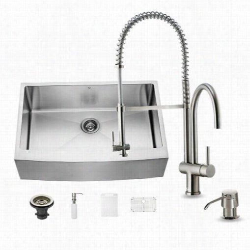 Vigo Vg15206 All In Single 33"" Stainless  Steek Single Bowl Kitchen Sink And Vg02006 Stainless Steel Faucet Set