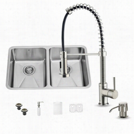 Vugo Vg15227 All In One 29"" Undermuont Staniless Steel Double Bowl Kitchen Isnk And Faucet Set