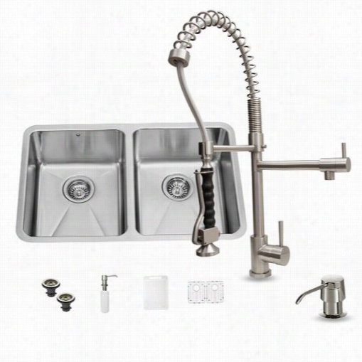 Vigo Vg15230 All In One 29"" Undermount Stainless Stee Doubling Bowl Kkitchen Sink And Faucet Set