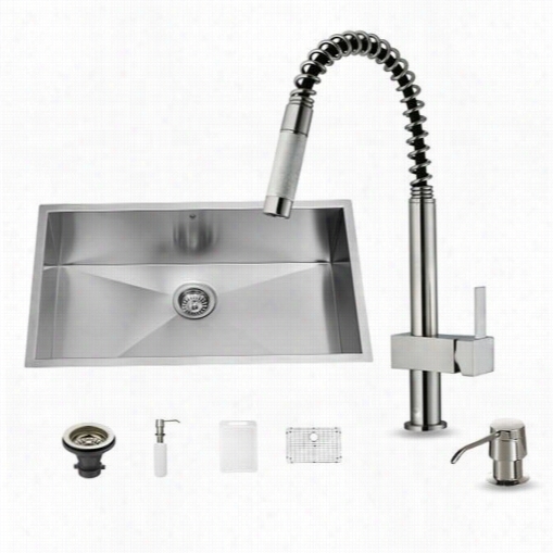 Vigo Vg15247 All In One 30"" Undermount Stainnless Steel Kitchen Sink And Faucet Set