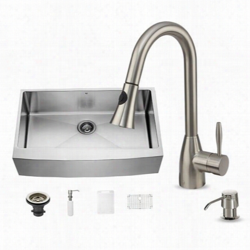 Vigo Vg15260 All In One 36"" Stainless Steel Single Bowl Kitchen Sink And Vg02013 Stainless Steel Faucet Contrive