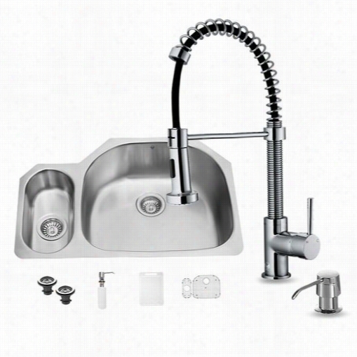 Vigo Vg15221 All In One 32"" Undermount Stainless  Steel Kitchen Sink And Chrome Faucet Set