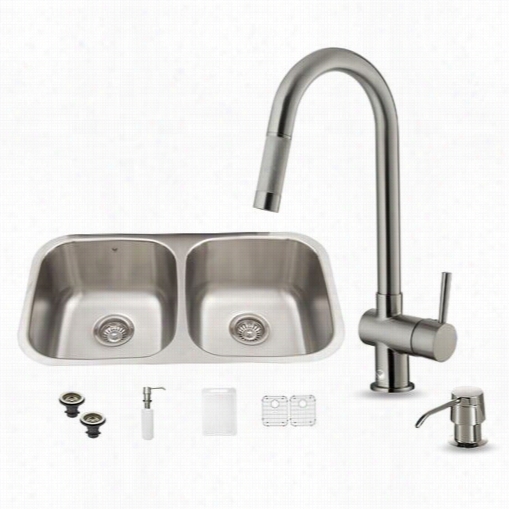 Vigo Vg15338 All In One 32"" Undermount Stainless Steel Kitchen Sijk And Faucet Est