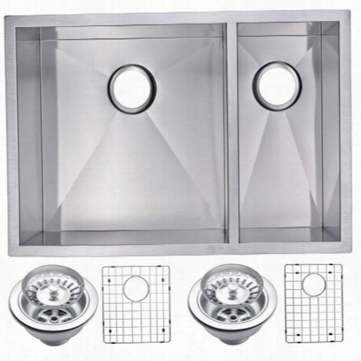 Water Creation Sssg-ud-2920b 29"" X 20"" Zero Radius 70/30 Double Bowl Stainless Steel Hand Made Undermoujt Kitchen Snik Iwth Drains, Straiiners, And Bottom Grid