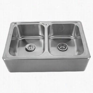 Whitehaus Whnapeq3232 Noah's 33"&quo;t Double Bowl Drop-in Sink In Brushed Stainless Steel