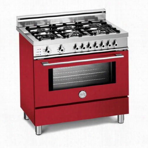 Bertazzoni Pro366dfsro Pro 36"&qot; Dual Fuel Self Clean Ranve In Rosso Red With 6 Brsas Burners