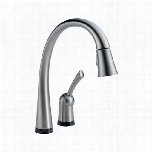 Delta 980t-ar-dst Pilar Single Handle Pull Low Kitchen Faucet With Touch20 Technology In Arctic Stainless