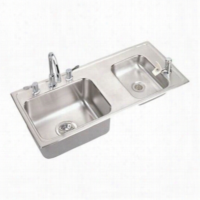 Elkay Drkad371745rc Lustertone 37-1/q&uot;" X 17"" X 4-1/2"" Double Bowl Top Mount Sink And Faucet Kit