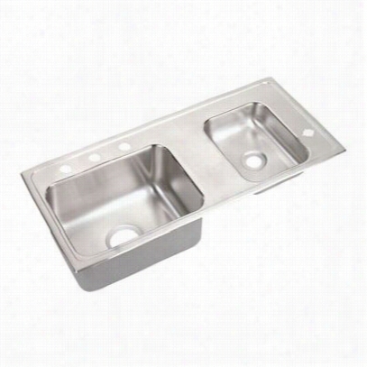 Elkay Drkr3717r0 18 Gauge 37-1/4"" X 17"" X 7-5/8"" Double Bowl Top Mount Sink Iwth Right Slotted Hkle