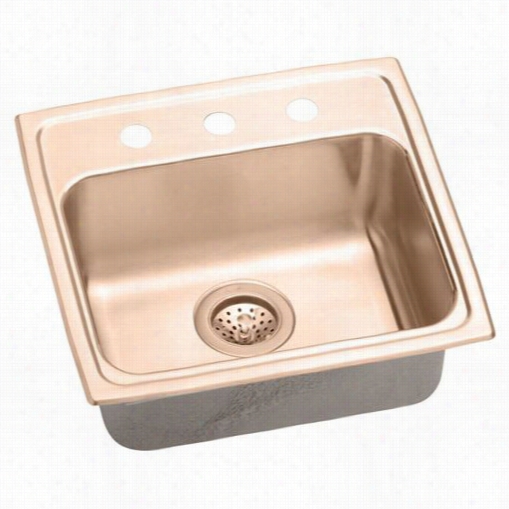 Elkag Lrad191850os4-cu Gourmet Lusstertone Cuverro Antimicrobial Copper 19"" X 18"" X 5"" Single Bowl Top Mount Sink