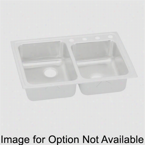 Elkay Lrad25055s2 Lustertonne 5-1/2"" Top Mount Double Bowl 2 Hole Stainless Steel Sink