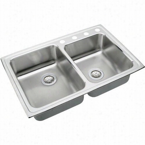 Elkay Lrad25065 Gourmet 25"" X 22&uqot;&uot;x-61/2"" Stainless Steel Double Basin Kitchen Sink In Lustrous Highlighted Satin