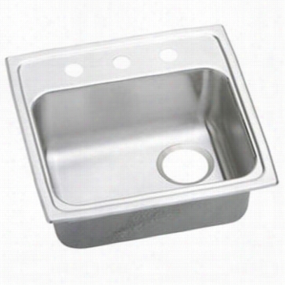 Elkay Lradq191855r3 Lustertone 5-1/2"" Top Mount Single Bowl 3 Hole Right Drain Stainless Steel Drain