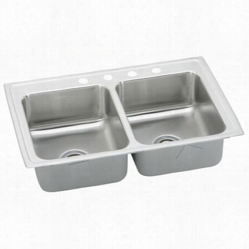 Elkay Lradq 3321554  Lustertone 21-1/4"" Top Mount Double Bowl 4 Hle Stainless Hardness Sink